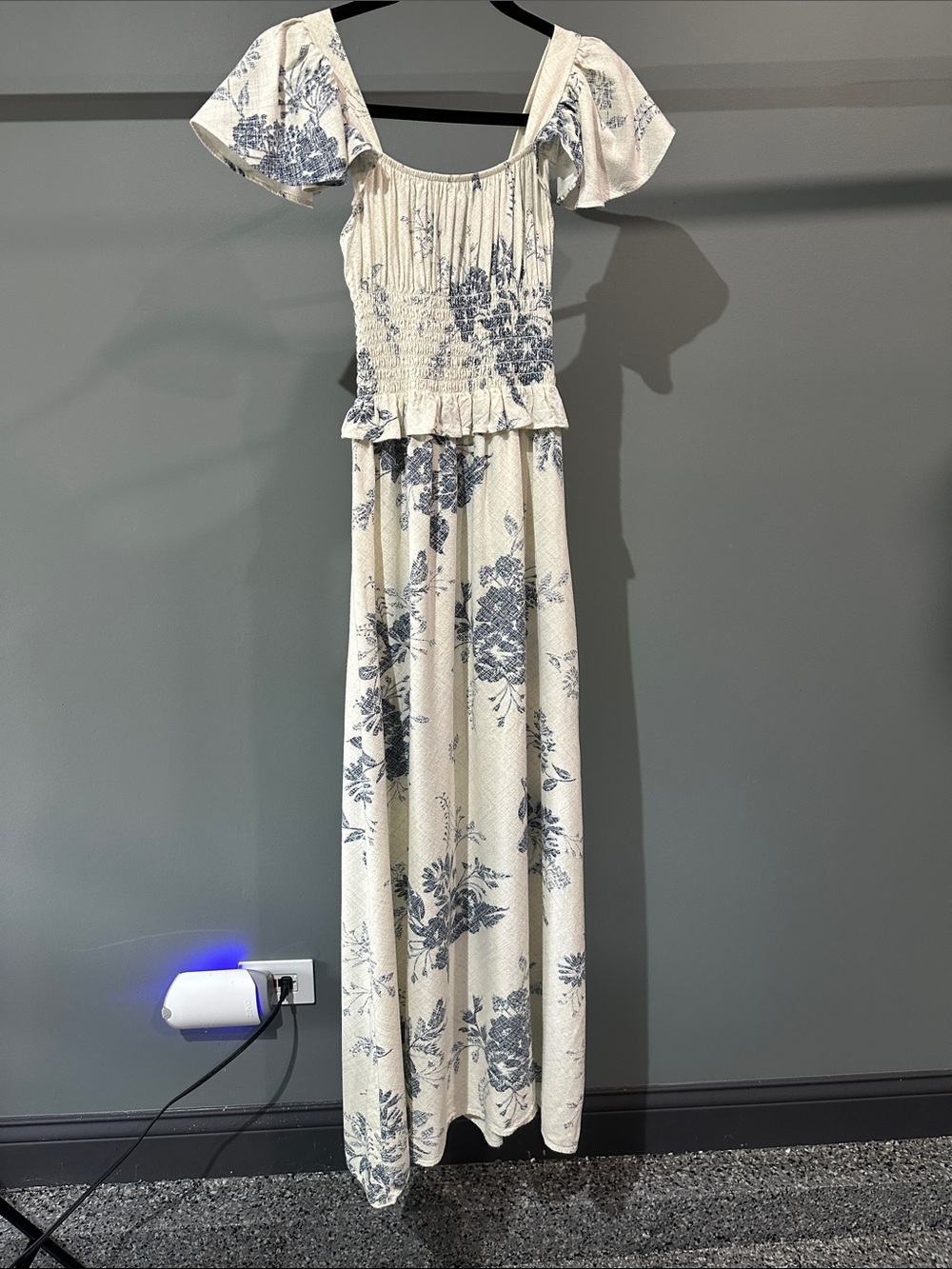 Aqua Cream Maxi Dress with Blue Floral Print